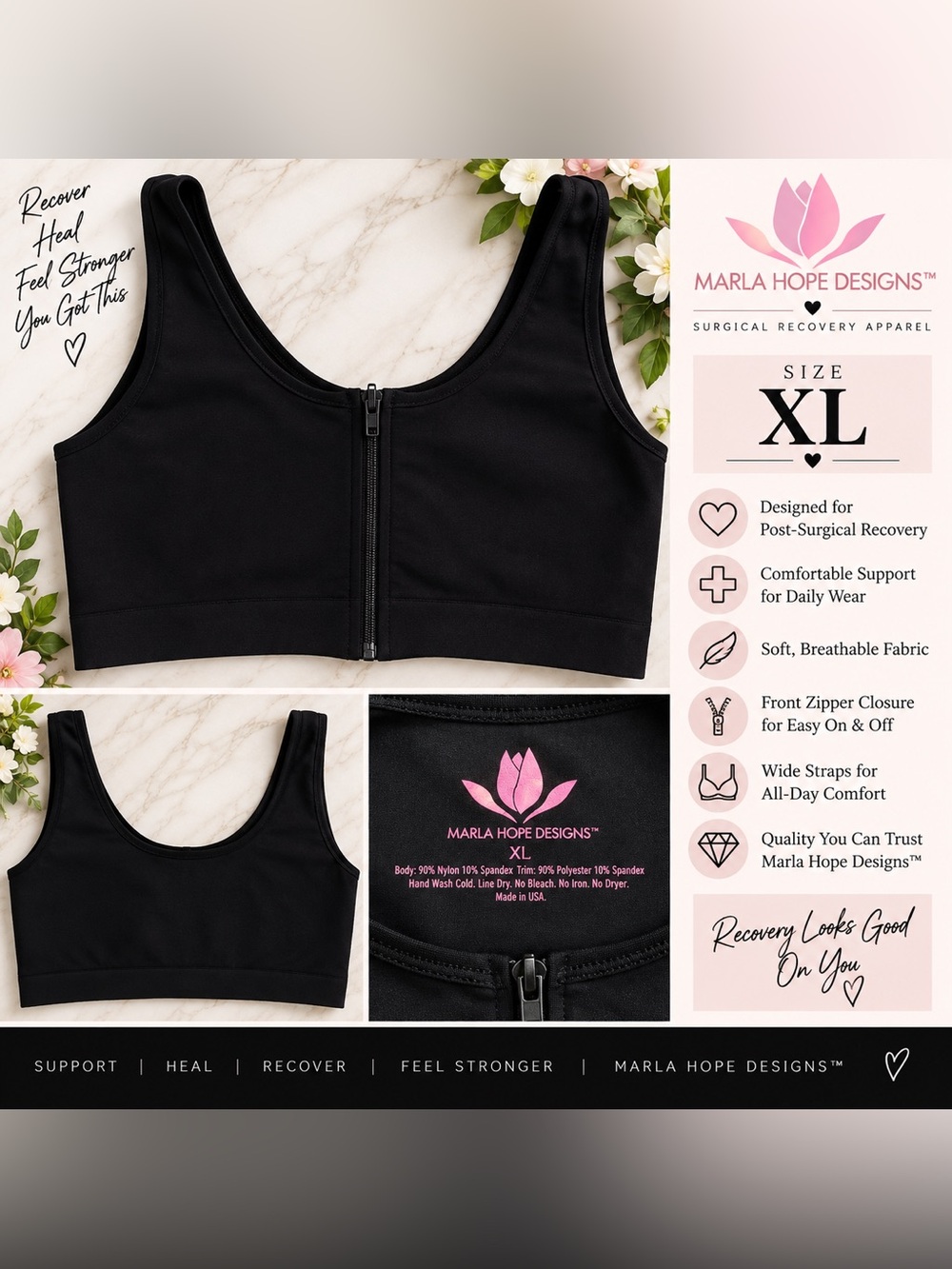 🖤 Marla Hope Designs™ Post-Surgery Recovery Bra — XL
